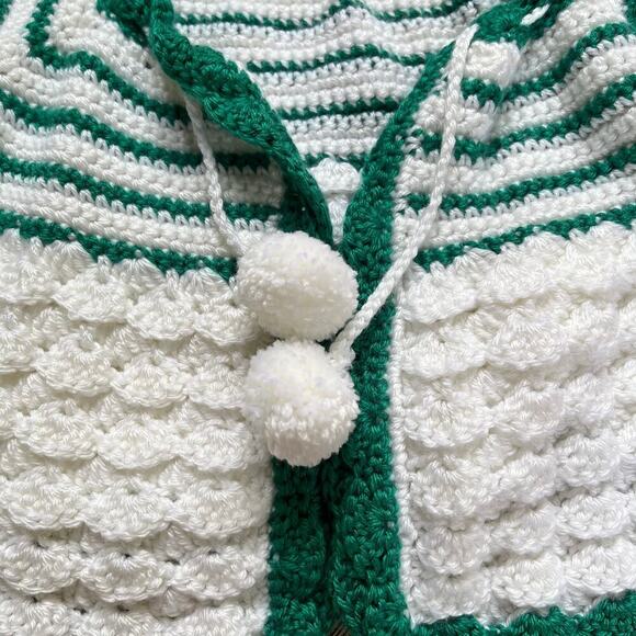 Girls White And Green Handmade Cardigan Sweater Size L - Picture 4 of 6